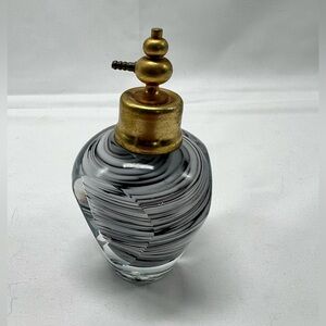 Vintage White Black Perfume Bottle Hand Blown Glass (empty)